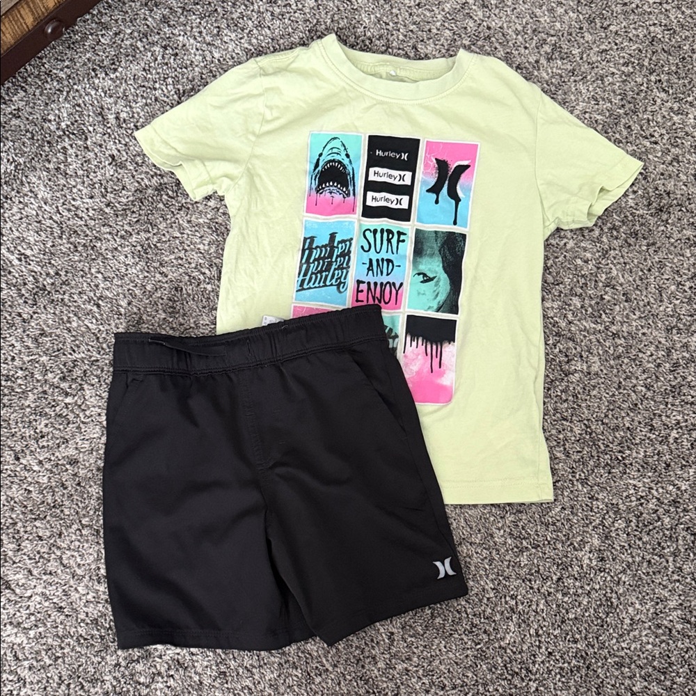 Hurley Lime Graphic Surf Tee with Black Active Shorts